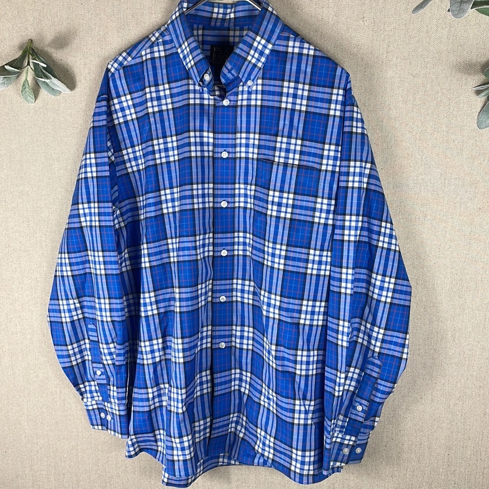 Jos. A. Bank > Blue Plaid Button Down Shirt Large - Picture 5 of 7